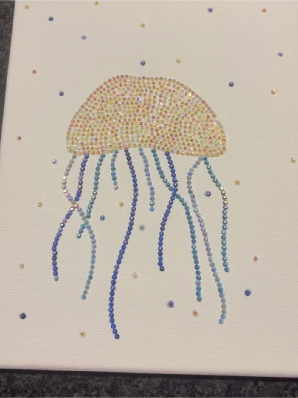 Small handmade Crystal Jellyfish Wall Art - Blue & Gold Accent